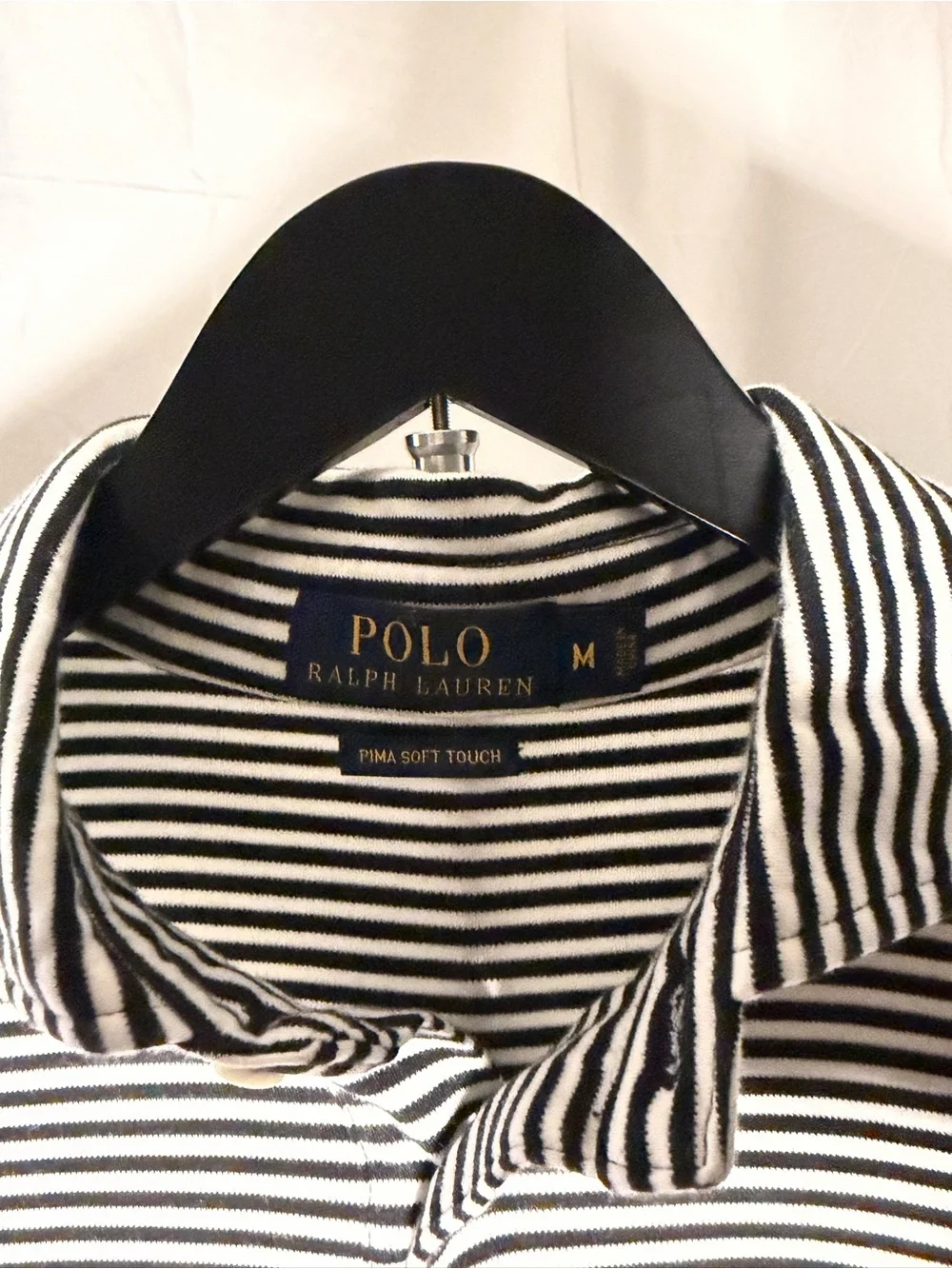 Ralph Lauren Black and White Striped Polo with Green Logo